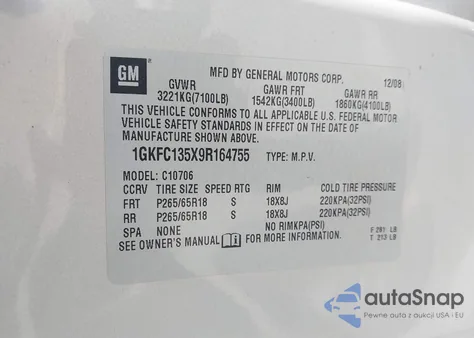 2009 GMC Yukon Hybrid from USA, damaged, VIN 1GKFC135X9R164755